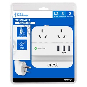 Crest Premium Power Board 2 Socket & 3 USB 3.5A Charger Phone Holder Desk Stand