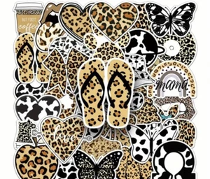 10 Random Leopard Cow Print Themed Stickers - Picture 1 of 3