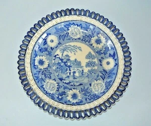 Antik John Rogers Staffordshire blau & weiß Transferware ZEBRA MUSTER Teller - Bild 1 von 5
