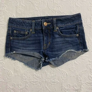 American Eagle Damenshorts niedrig erhöht 100 % Baumwolle Größe 00 blau #1880 - Bild 1 von 9
