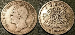 Svezia - Oscar II - 1 Krona Argento 1897 EB ! KM#760 - Foto 1 di 1