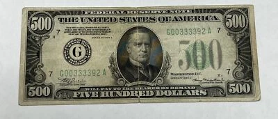 1934 A US $500 Bank Note Chicago Federal Reserve - 4 Of Kind Serial #00333392 - Image 1 of 4