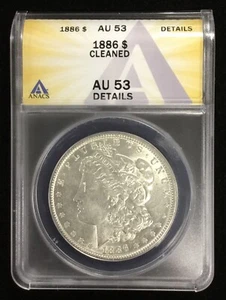 1886 Morgan Dollar  ANACS AU 53 *Details* *Cleaned* - Picture 1 of 4