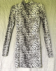 Forever 21 Vestito Donna XS Stampa Leopardata Nero Grigio Elasticizzato Manica Lunga Tubino - Foto 1 di 9