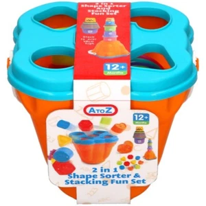 Kids Block Shape Sorter and Stacking Set Bucket 2 In 1 Bright Fun Baby Child Gam - Picture 1 of 6