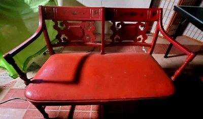 Antiguo sofá sofá sofá sofá Josef & Jacob Kohn Loveseat 1910 madera curvada firmado pintado rojo Foto 1 de 4