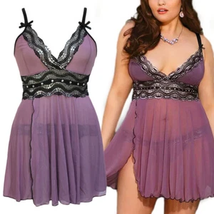 Plus Size Womens Sexy Lingerie Sleepwear Underwear Teddy Babydoll Lace Dress Set - Picture 1 of 21