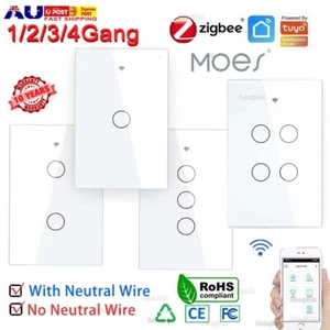 MOES ZigBee Smart Light Touch Switch Wall Panel 1/2/3/4 Gang Alexa Google AU - Picture 1 of 27