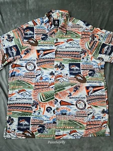 Denver Broncos Shirt Men Large Hawaiian Vtg Style Classic History All Over Print - Picture 1 of 13