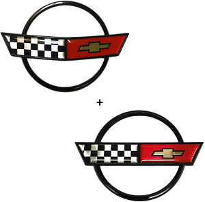 Pair 1984 - 1990 Corvette C4 Front Nose and Rear Gas Lid Emblem Badge