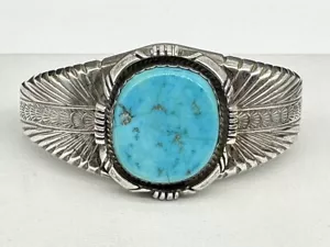 Pulsera vintage de plata esterlina suroeste de 6" con piedra turquesa grande 35,3 g - Imagen 1 de 11
