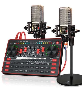 Audio Mixer with Sound Card, tenlamp Two 3.5mm Studio Condenser Microphone an... - Image 1 of 4