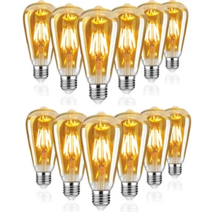 12Pcs LED ST64 E27 Edison Bulbs Vintage Retro 4W Filament Light Bulbs Warm White - Picture 1 of 17