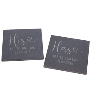 Set Due Sottobicchieri Personalizzati Lui E Lei Ardesia 10cm Quadrati Disegno Artigianale - Foto 1 di 3