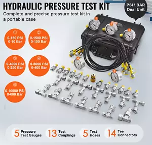 Hydraulic Pressure Test Kit 0-10000 PSI Gauge Hoses Couplings Portable Case - Picture 1 of 14