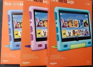 New Amazon Fire 10 Kids 10.1” Tablet 32GB age 3-7 Blue Aquamarine Lavender - Picture 1 of 1