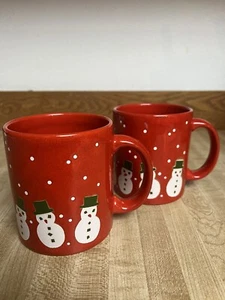 Waechtersbach 2er Set rote Weihnachten Schneemann Motiv Tassen West Germany - Bild 1 von 4