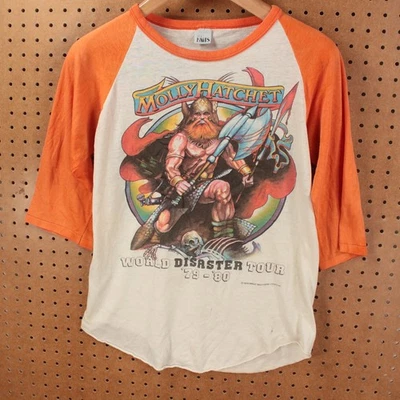 vtg MOLLY HATCHET World Disaster Tour 1979 1989 raglan concert t-shirt MEDIUM - Image 1 of 4