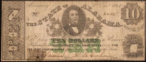 1864 $10 DOLLAR BILL ALABAMA NOTE LARGE CURRENCY CIVIL WAR OLD PAPER MONEY - Picture 1 of 2