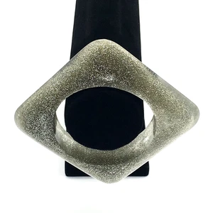 Handwerkliche Handarbeit Silber Glitzer Rauchig Plexiglas großer quadratischer Armreif Armband - Bild 1 von 8