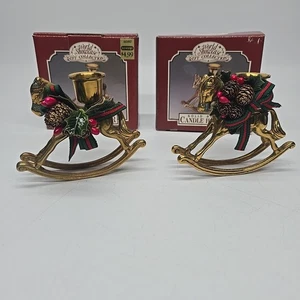 Set of 2 Vintage Brass Rocking Horse Candle Holders Taper Candle Lot W Boxes X2 - Picture 1 of 24