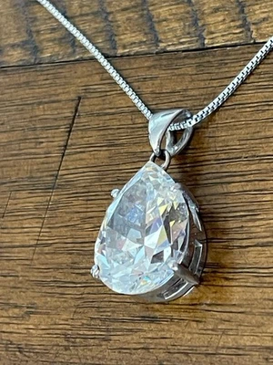 Colar corrente pingente ESPO 925 prata lágrima Cz 18"" - Imagem 1 de 4