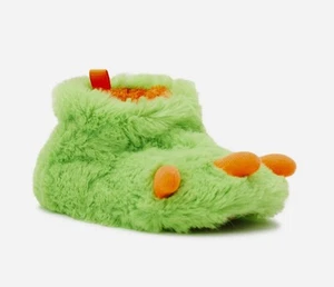 WONDER NATION Baby Boys Size 4 Fuzzy Green Monster Claw Foot Slippers Booties - Picture 1 of 6