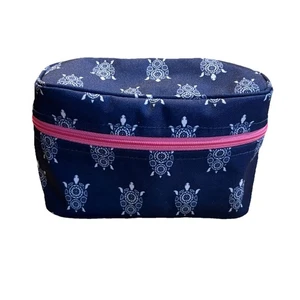 Vera Bradley Large Make Up Cosmetic Bag Zipper Marine Sea Turtles Navy Blue Pink - Picture 1 of 6