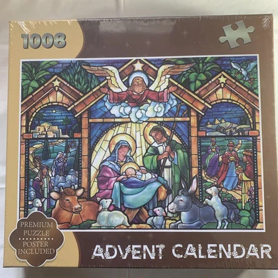 1008 Pc. Jigsaw Puzzle Advent Calendar Stained Glass Nativity Scene Christmas! - Image 1 of 3