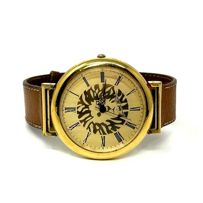 Vintage Anne Klein Watch Women Gold Tone Lion Dial Brown Leather Band UNTESTED - Image 1 of 4