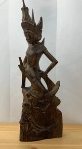 Vintage Balinese Hand Carved Wood Statue Goddess on Horse Bali Folk Art 17” - Picture 1 of 8