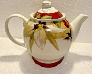 222 Fifth International Belize Floral Porcelain 5 cup Teapot Hummingbird - Picture 1 of 8