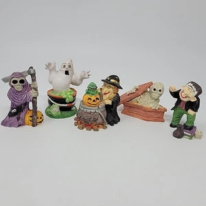 Lot 5 Halloween Figurines - Ghost, Grim Reaper, Witch, Poly Resin Midwest Import - Picture 1 of 11