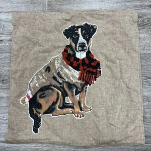 Pottery Barn 20x20 Terrier Dog in Scarf Pillow Cover Painted 2014 Christmas - Picture 1 of 6
