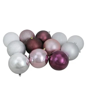 Northlight 12ct Pink/Mulberry/Silver/White Shatterproof Christmas Ornaments 4" - Picture 1 of 3