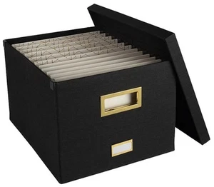 Hanging File Box with Lid - Black Document Organizer for Letter & Legal Size ... - Picture 1 of 8