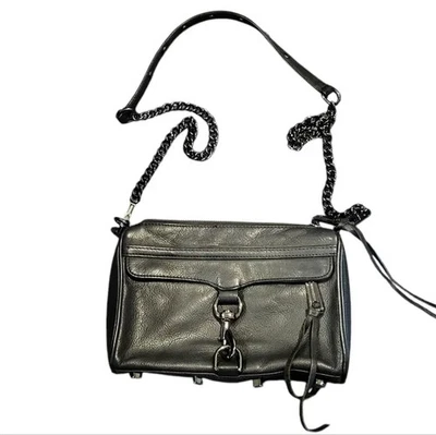Rebecca Minkoff M.A.C. Black Leather Crossbody Bag Purse With Black Accents. - Image 1 of 4