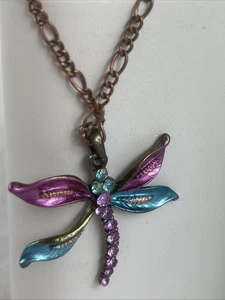 Libelle Anhänger Halskette lila blau Strass 21" Kupfer Kette - Bild 1 von 5