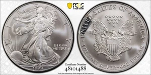1999 American Silver Eagle MINT ERROR ~ PCGS MS68 ~ STRUCK THROUGH ERROR ~ MAJOR - Picture 1 of 7