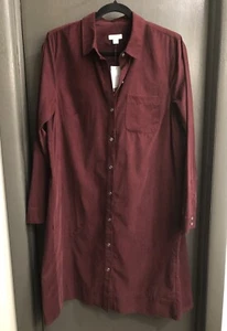 Neu mit Etikett J Jill Cord Hemdkleid M gewürzt weinrot Knopfleiste Baumwolle Rollärmel - Bild 1 von 9