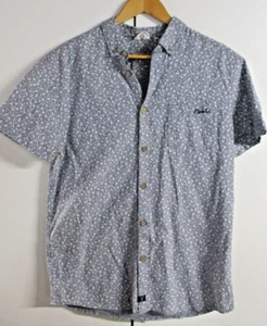 Mooks Men's Short Sleeve Collared Shirt - Blue/Grey & White Print - Size M - Picture 1 of 6