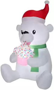 Gemmy 5.5' Animated Airblown Inflatable Nom Nom Polar Bear w/Cupcake - Picture 1 of 1