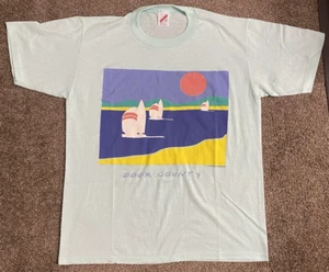 Vintage Jerzees 1989 Large Door County Sailboat T-shirt Teal Made USA - Picture 1 of 7