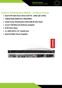 Server Lenovo SR530 2xCPU Xeon Silver 4110 @2,10Ghz 32vCPU/RAM 128G/2x240GB SSD - Bild 1 von 4