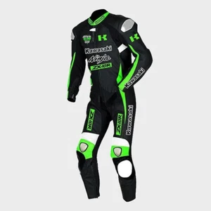 KAWASAKI MOTORBIKE RACING SUIT MOTORCYCLE CUSTOMIZED COWHIDE LEATHER SUIT - Picture 1 of 4