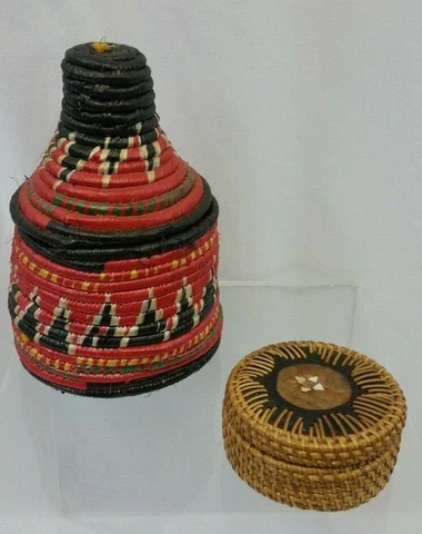 Native Weave Handmade vintage Covered Baskets First Nations SET 2 Cover