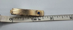 Vintage? Gold Tone Mens Neck Tie Clip Bar Blue Stone 1 1/2 inch - Picture 1 of 5