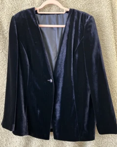 Viyella Velvet Jacket Stunning Navy Velvet Silk Mix Smart Lined Blazer Size 18 - Picture 1 of 9