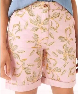 NEW M&S🌺PINK & GREEN PALM TREE 100% COTTON BERMUDA SHORTS 🌸SIZES 14 - Picture 1 of 4