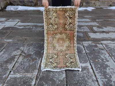Vintage Hand Knotted Oushak Runner, Turkish Wool Rug, Bohemian Style Runner - Image 1 of 4